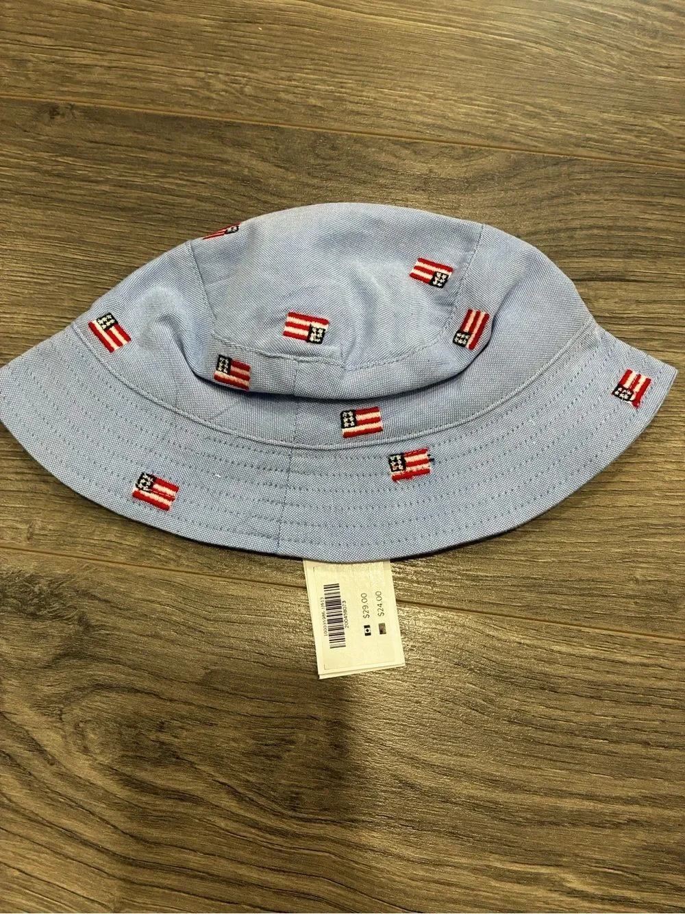 Janie and Jack Light Blue Bucket Hat with Flag Embroidery
